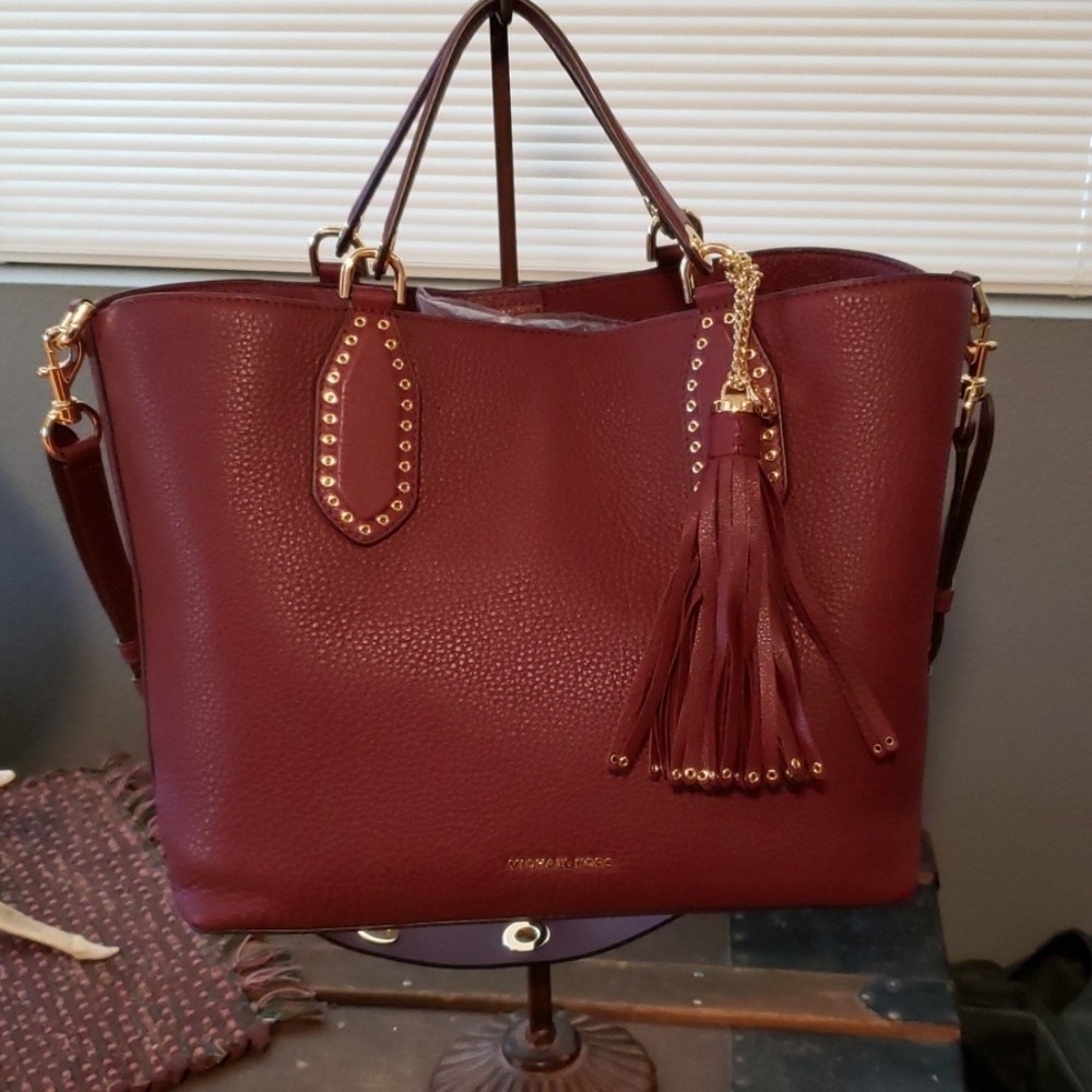 Michael Kors Brooklyn Large Satchel Oxblood
